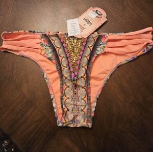 Lateen Coral Bikini Bottom with Beaded Trim Size Large Nwts
